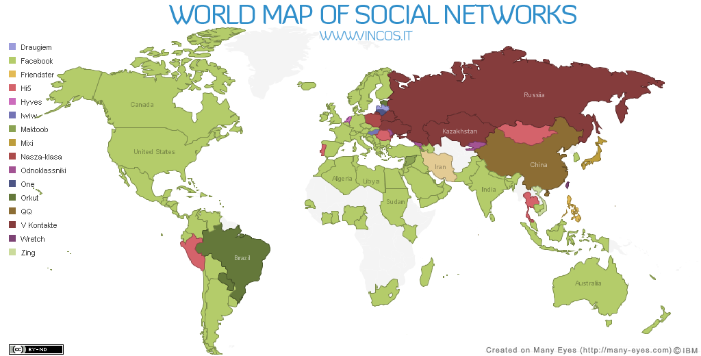 World Map Brazil. The World Map of Social Networks – by Vincenzo Cosenza