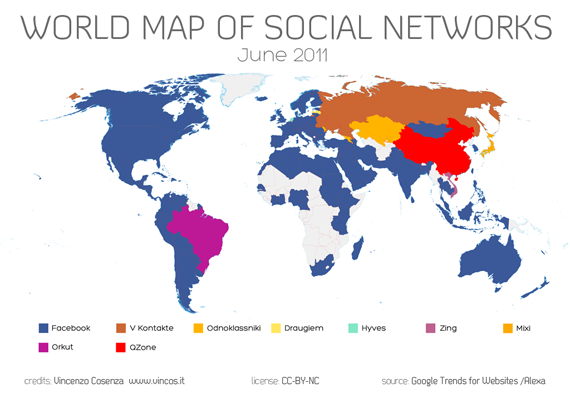 World Map of Social Networks June 2011