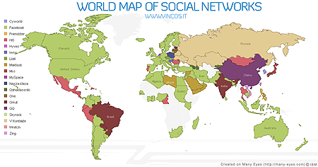 La mappa dei social network nel mondo